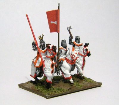 Teutonic Brother Knights - Sword Brethren
Knights from [url=http://www.vexillia.ltd.uk/mirliton/index.html]the Vexilia-stocked Mirliton range [/url]. Being Sword Brethren they can be painted in red and white. Read about the army in the [url=http://www.madaxeman.com/wiki2/tiki-index.php?page=Later+Teutonic+Knights]FoG Wiki[/url]
Keywords: teuton