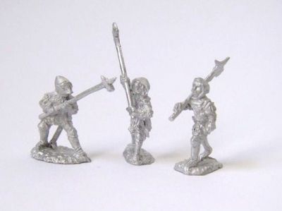 Low Countries Halberdiers
New figures from [url=http://www.donnington-mins.co.uk/]Donnington[/url] to be released at Salute 2009. These have been sculpted by a different sculptor to the rest of their ranges, and will be branded as "New Donnington". Size wise they are Essex-compatible, and the detail & animation is close - or equal to - Mirliton standards. Other new ranges include Swiss & 100YW
Keywords: lcountries medfoot