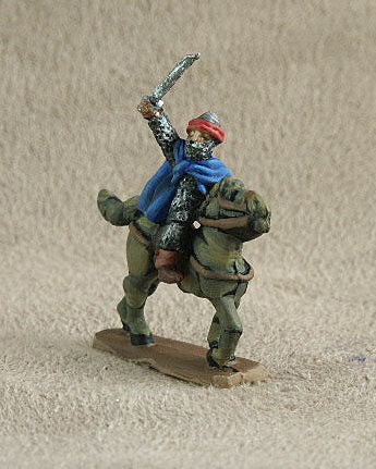 DMC19 Mounted Arab General/Officer
From Donningtons Arab range. Pictures with permission of the [url=http://shop.ancient-modern.co.uk/arabs-76-c.asp]Donnington Miniatures[/url] and painted by their painting service. With mail coat and leggings, waving sword, turbaned helmet with mail face guard, buckler, cloak
Keywords: abbasid arab ayyubid bedouin berber fatimid mamluk seljuk umayyad