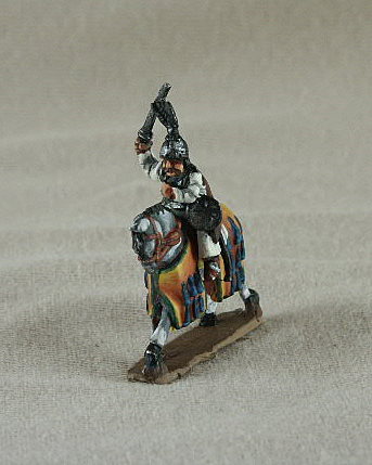 Seljuk Turk TC08 Mounted Turkmen Officer
Seljuk troops from [url=http://www.donnington-mins.co.uk/]Donnington[/url]. Painted by Donningtons painting service. TC08 Mounted Turkmen Officer
waving sword, bow, plumed helmet, small round shield
Keywords: Seljuk fatimid mamluk umayyad ayyubid berber arabcav