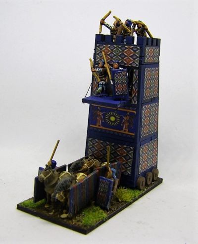 Cyrus' Mobile Tower
A Pendraken 10mm MDF Siege tower with Essex 15mm Crew, and "wallpaper" downloaded from the internet
