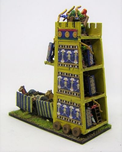 Cyrus' Mobile Tower
A Pendraken 10mm MDF Siege tower with Essex 15mm Crew, and "wallpaper" downloaded from the internet
