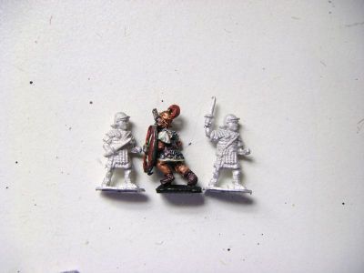 Early Imperial Roman Legionaries and Late Republican Legio
EIR Legionaries from [url=http://www.rebelminis.com/]Rebel Miniatures[/url] (unpainted_ compared to Old Glory Late Republican legionary
Keywords: EIR LRR