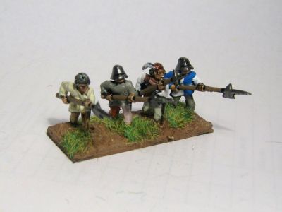 Swiss / Generic halberdiers
Infantry from Roundway Miniatures Swiss range. Nice clearly cast figures which are simple, but paint up quickly and quite nicely
Keywords: Swiss medgerman Medfoot