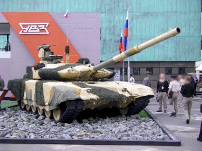 T90
The T-90 is a Russian third-generation main battle tank that is a modernisation of the T-72 (it was originally to be called the T-72BU, later renamed to T-90). It is currently the most modern tank in service with the Russian Ground Forces and Naval Infantry.
