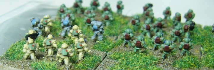 6mm, 1/300th, 1/300 Sci Fi GZG, Ground Zero Games NAC infantry being painted